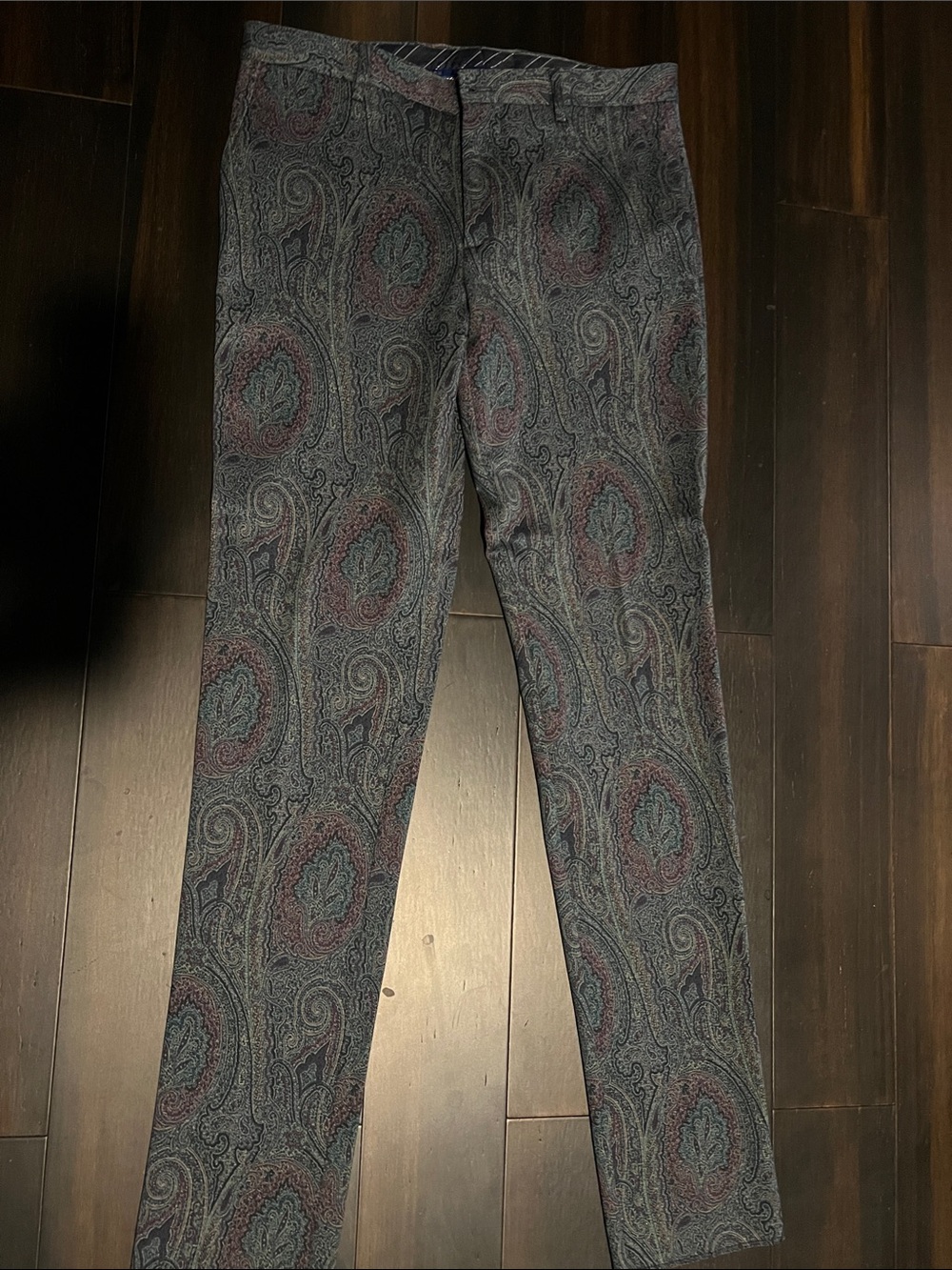 Etro Men's Paisley Dress Pants - Blue, Gray, Burgundy